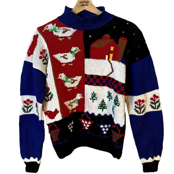 Vintage Duck & Barn Winter Christmas Holiday Knit Turtleneck Sweater Size Large - Picture 1 of 14